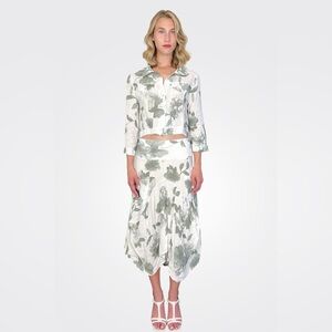 Inizio Made in Italy Linen Cotton Cropped Jacket & Magic Skirt Set Floral Size S
